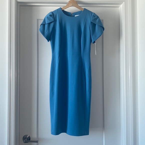 calvin klein light blue sheath dress Calvin Klein | Dresses | Nwt Blue Calvin Klein Sheath Tulip Sleeve Dress  Size 4